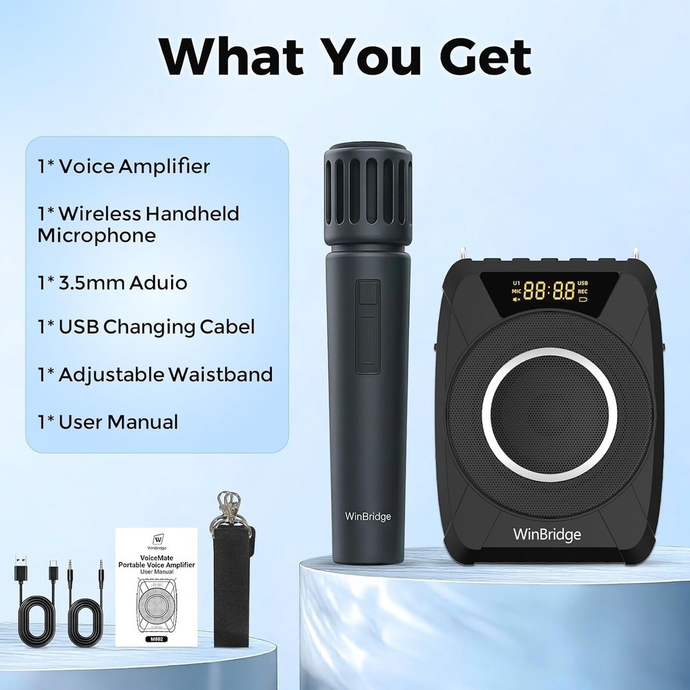 WinBridge M802 20W Portable Voice Amplifier Wireless Mic PA Bluetooth Speaker - Picture 8 of 8